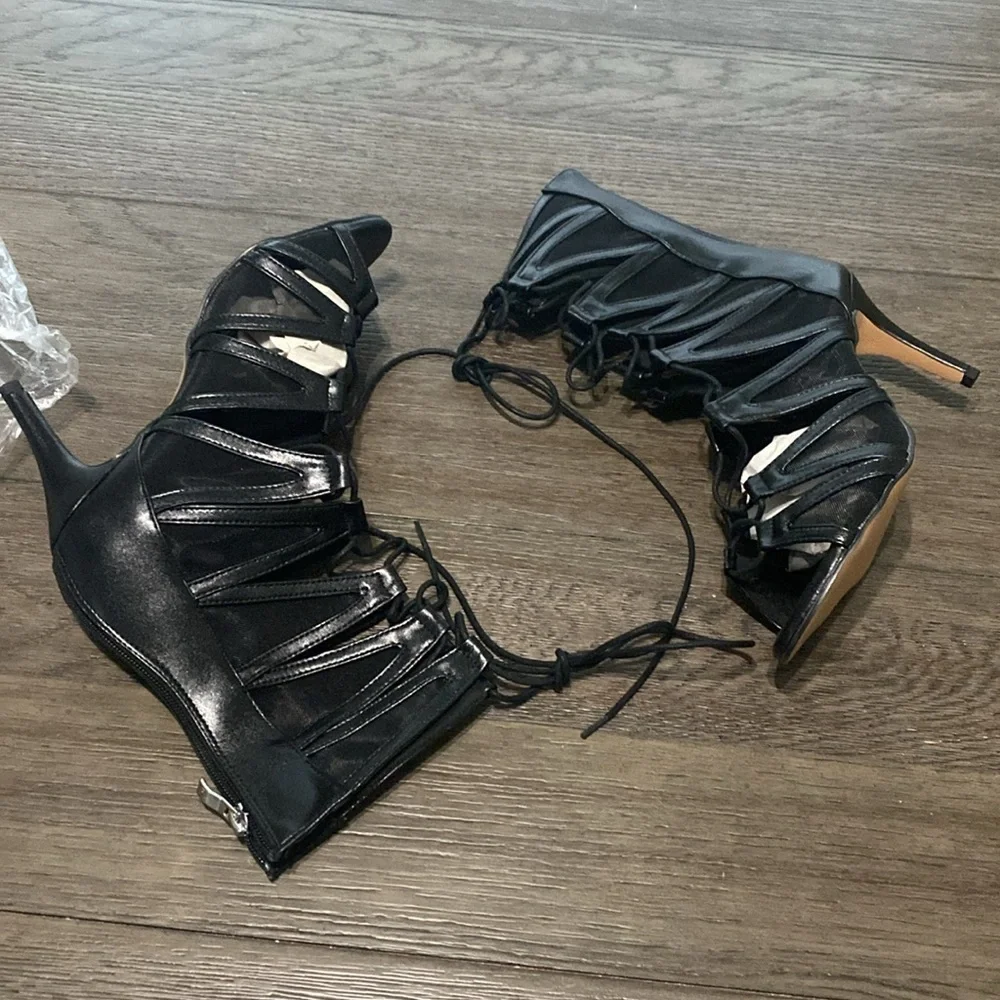 NWT BURJU Vikky Open Toe Strappy Mesh Cut Out Lace Up Ankle Boots | Size 11 - Picture 3 of 12